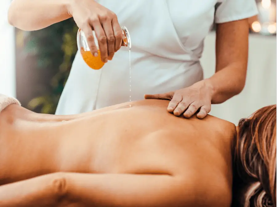 Massage oil on a woman's skin